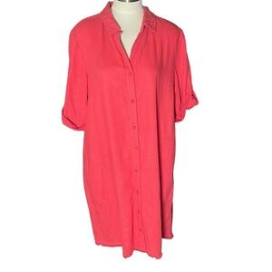Mododoc Oversized Linen Shirt Dress Red XS Coastal Casual Boho Summer‎